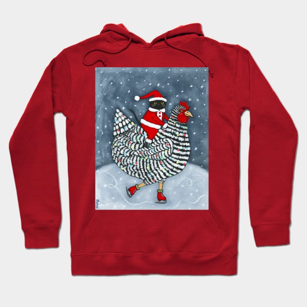 Ice Skating Christmas Chicken Hoodie by KilkennyCat Art